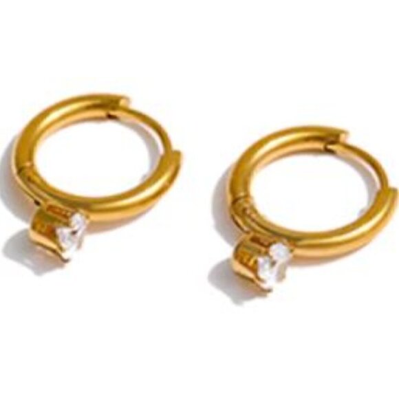 ❤️ Gold Plated Cubic Zirconia Minimalist Hoop Earrings - Picture 1 of 8